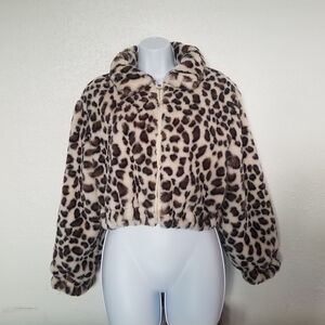 SHEIN Leopard Print Faux Fur Coat
